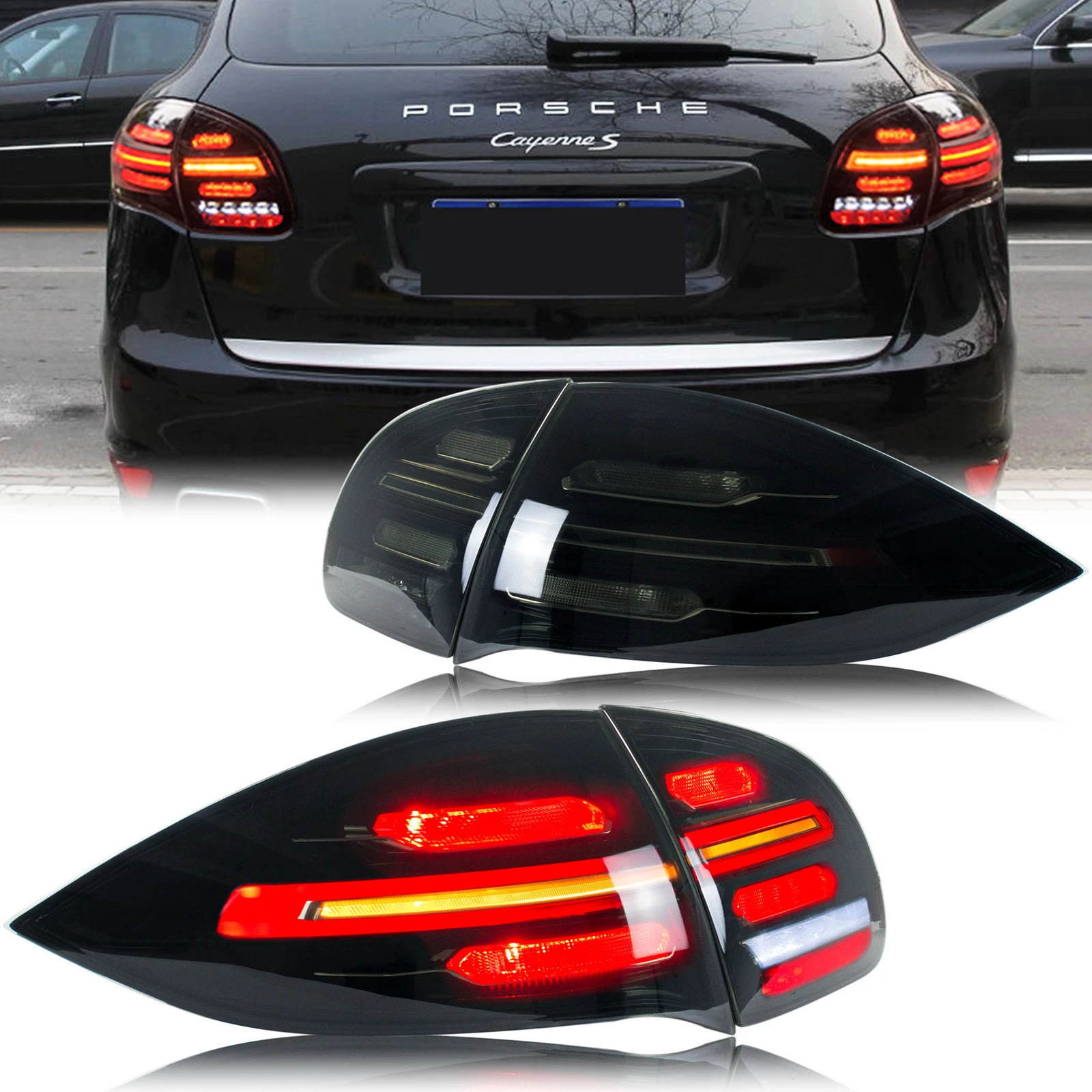 

LED Black Tail Lights Assembly for Porsche Cayenne 2011-2014 958 Sequential Sequential Turn Signal Trunk Rear Brake Lamps
