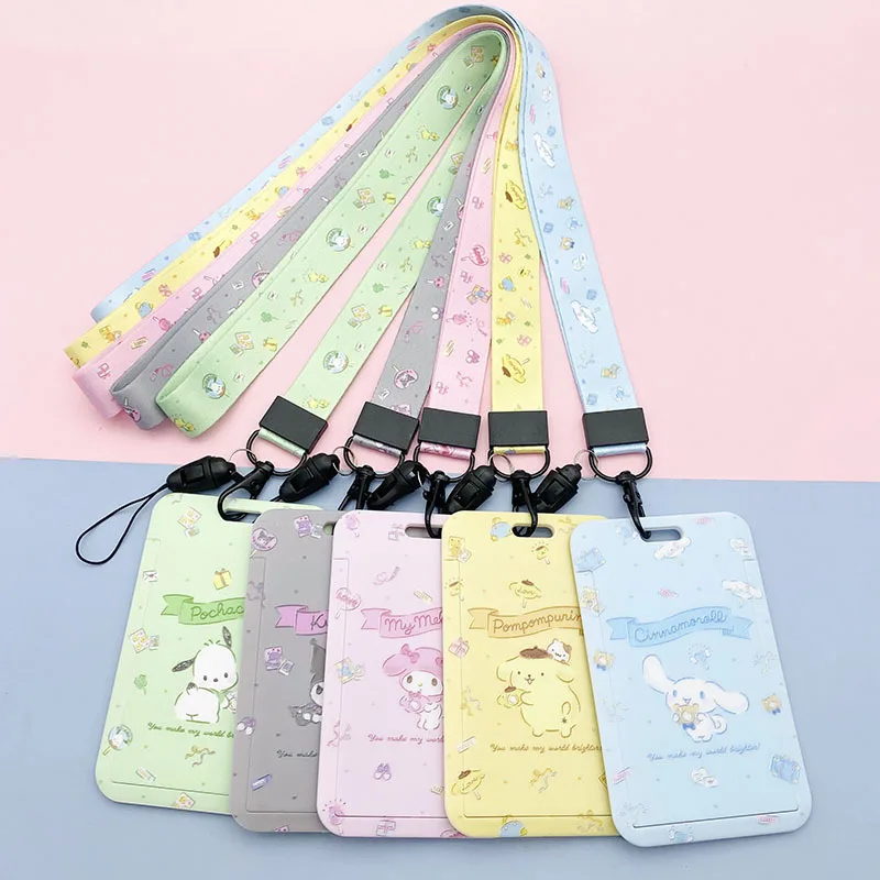 Hello Kitty ID Badge Holder Reel Lanyards My Melody Cartoon Door Card Holders Neck Strap Girls Boys Sanrio Keychain Credential