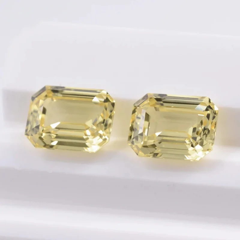 High-quality emerald-cut gemstones, lab-grown yellow sapphires, colored yellow gemstones, and other gemstones for jewelry.