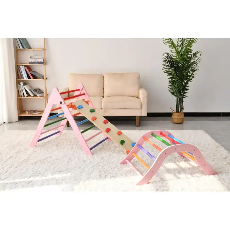 

Pikler Triangle Climbing Set for Toddlers, Foldable Indoor Climbing Gym, 2 Piece Baby Play Gym, Pink Color, Montessori Inspired