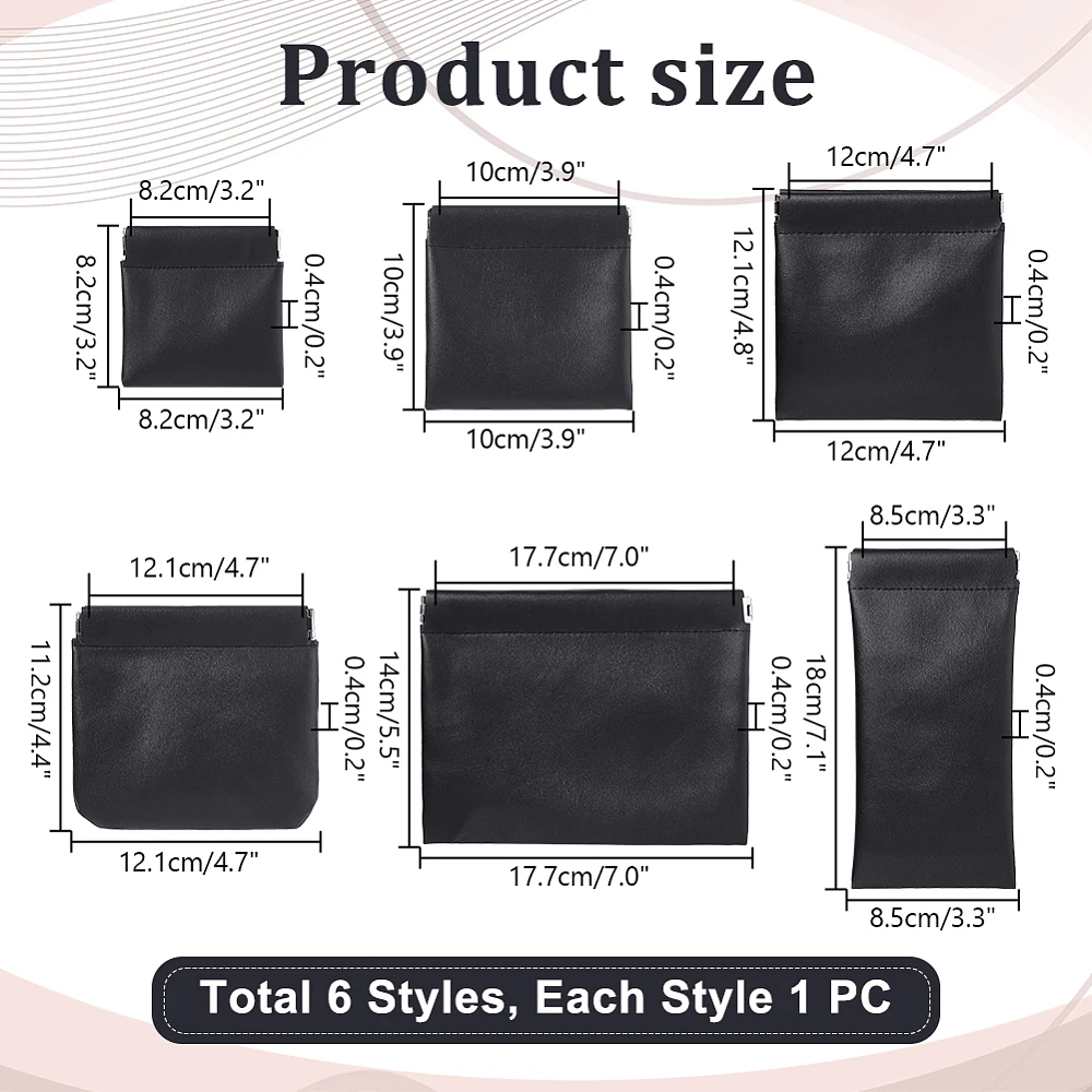 6 Sizes Leather Squeeze Purse 6pcs Black Change Holder Mini Pouch Jewelry Sunglasses Pouch Jewelry Ring Pouch Travel Bag