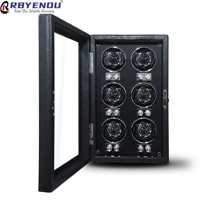 For Watch Automatic Watch Winder 6 Slots High End Luxury Display Case Storage Box Organization with Light Customizable Logo OEM