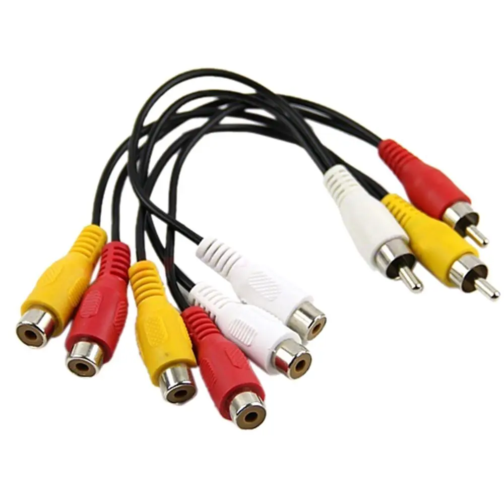 Durable 1pcs 3 RCA Male Plug To 6 RCA Female Plug Splitter Cable Connectors Audio Cable AV Adapter Cable Video Device 30cm