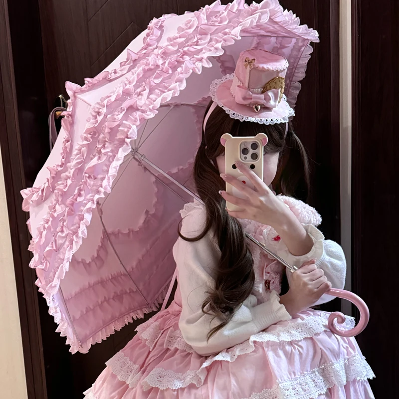 

Los Umbrella Lolita Flower Marriage Girl Heart Princess Umbrella Light Dance Lace Gothic Umbrella