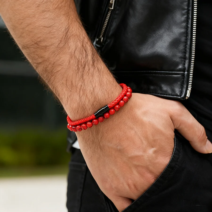 Conjunto de pulsera Hiphop para hombre, 2 uds., 3 colores disponibles, pulsera de cuerda de quilla de grado A de 4mm, hilo rojo de la suerte, Pulseras Tela Suerte
