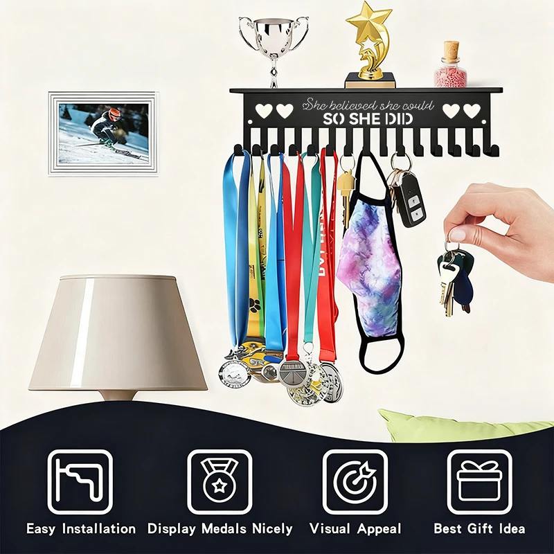 【CM】Medal Hook Display Rack Wall-Mounted Awards Storage Holder Key Holder Suitable for Football, Basketball, Sports Enthusiasts - view 3