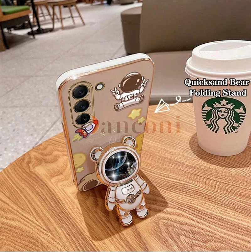 Cheering astronauts Plating Phone Holder Case For Samsung Galaxy S23 S23Plus S23FE S10 S21 S9 S22 Plus S23 Ultra S20 S20FE Cover