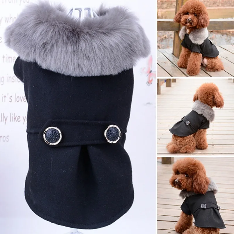 Roupas de inverno para cães de estimação, gola de pele de gato, jaqueta, casaco, suéter, quente, acolchoado, vestuário para cachorros pequenos e médios, animais de estimação