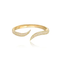 Curved Spike CZ Band Geometric Open Adjusted Women Rings 3 Colors Micro Pave Cubic Zirconia Finger Jewelry