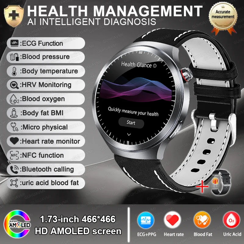GUHUAVMI Neu Für Gesundheit EKG + PPG Smart Uhr Lipiden Harnsäure Blutdruck Gesundheit uhr Männer NFC 100 + Sport HD Bluetooth anruf Uhr Frauen 5