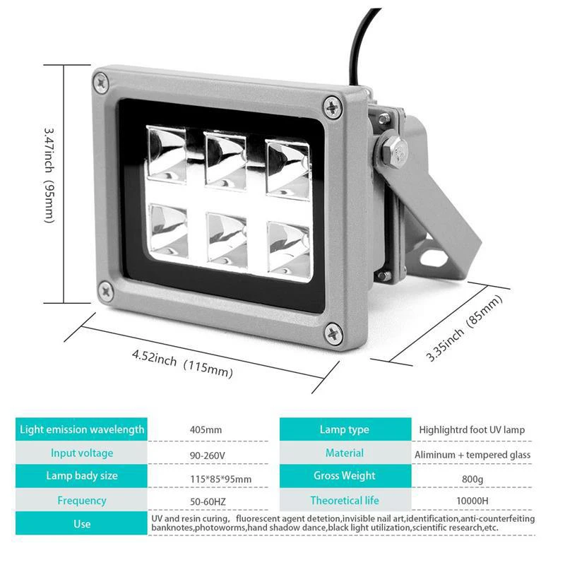 Lámpara de luz de curado Led Uv 85-260V 405Nm resina para impresora 3D Sla Dlp US PlugAB32