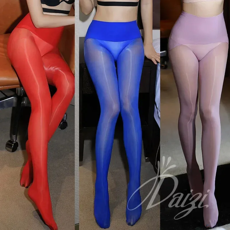 8D Women Seamless Oil Shiny Pantyhose Female High Waist Thin Flash Tights Pure Color Long Stockings Hig Tube Socks for Girls