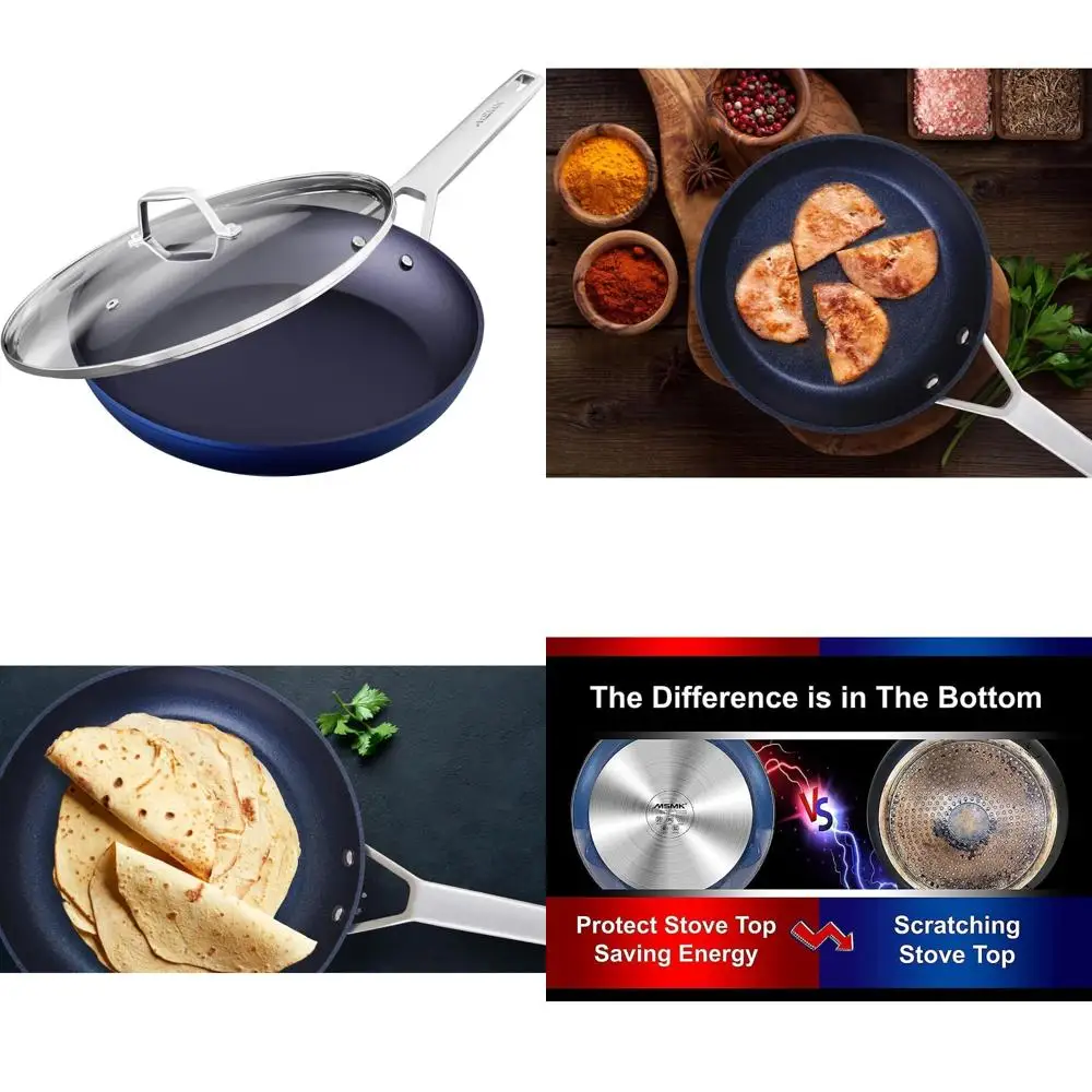 

Blue 12-Inch Titanium and Diamond Coated Non-Stick Frying Pan Set with Lid, Durable and Non-Toxic, Made in USA by Eve