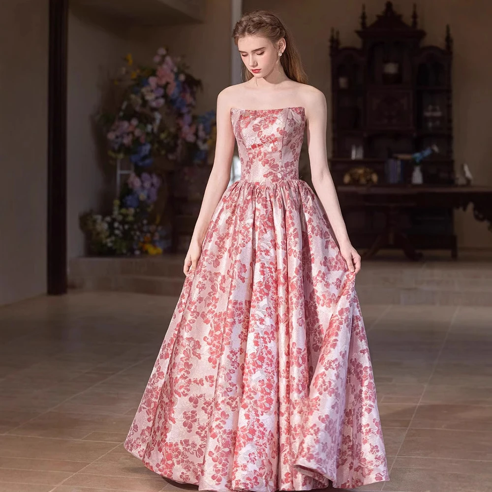 

Pink Elegant Evening Gown Women's Light Luxury Luxury New 2025 Off-Shoulder Print Bridesmaid Adult Birthday Dinner Dresses