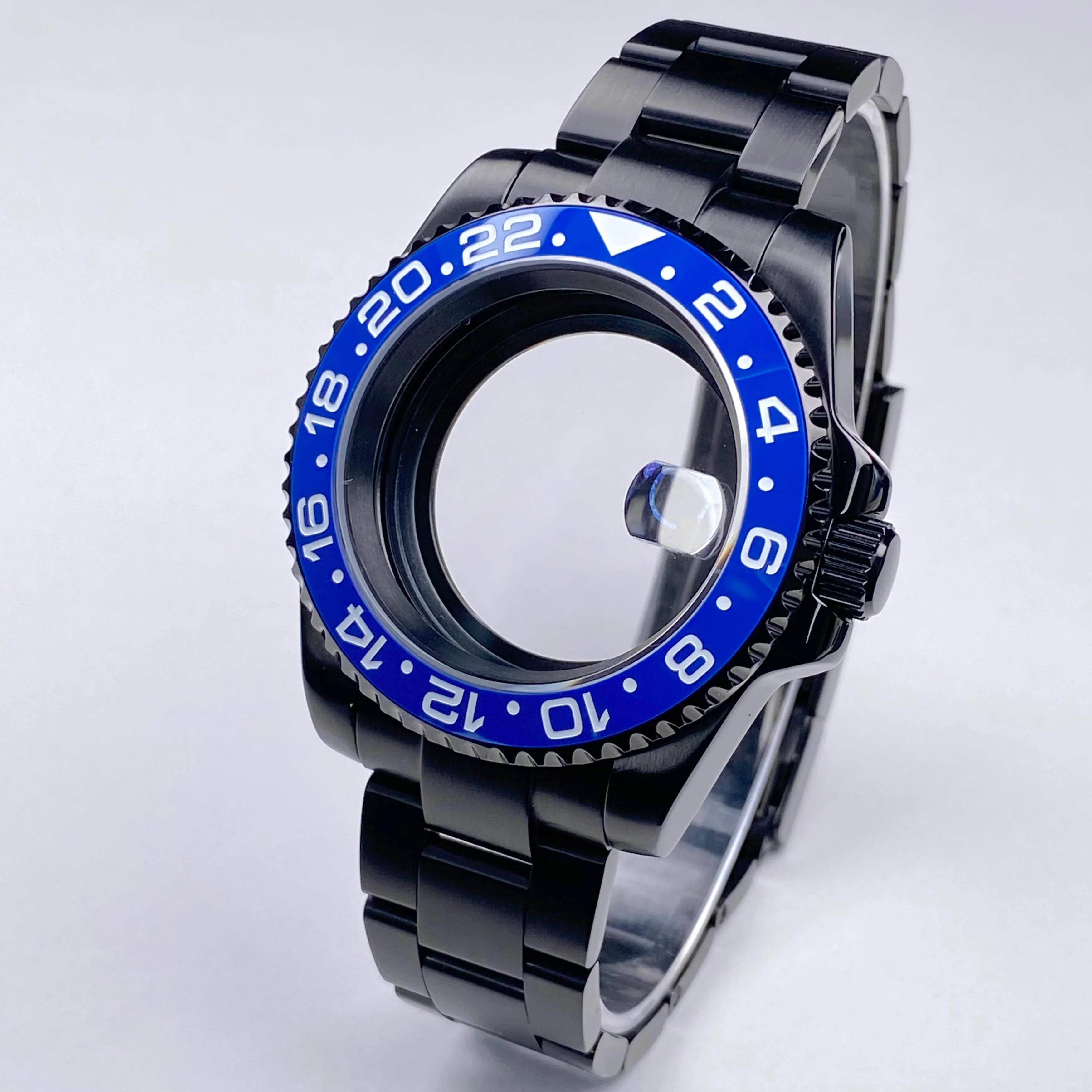 Caja de reloj negra NH35 de 40mm para pieza de repuesto Seiko, caja de acero inoxidable con cristal de zafiro compatible con caja de reloj con movimiento NH34/35/36