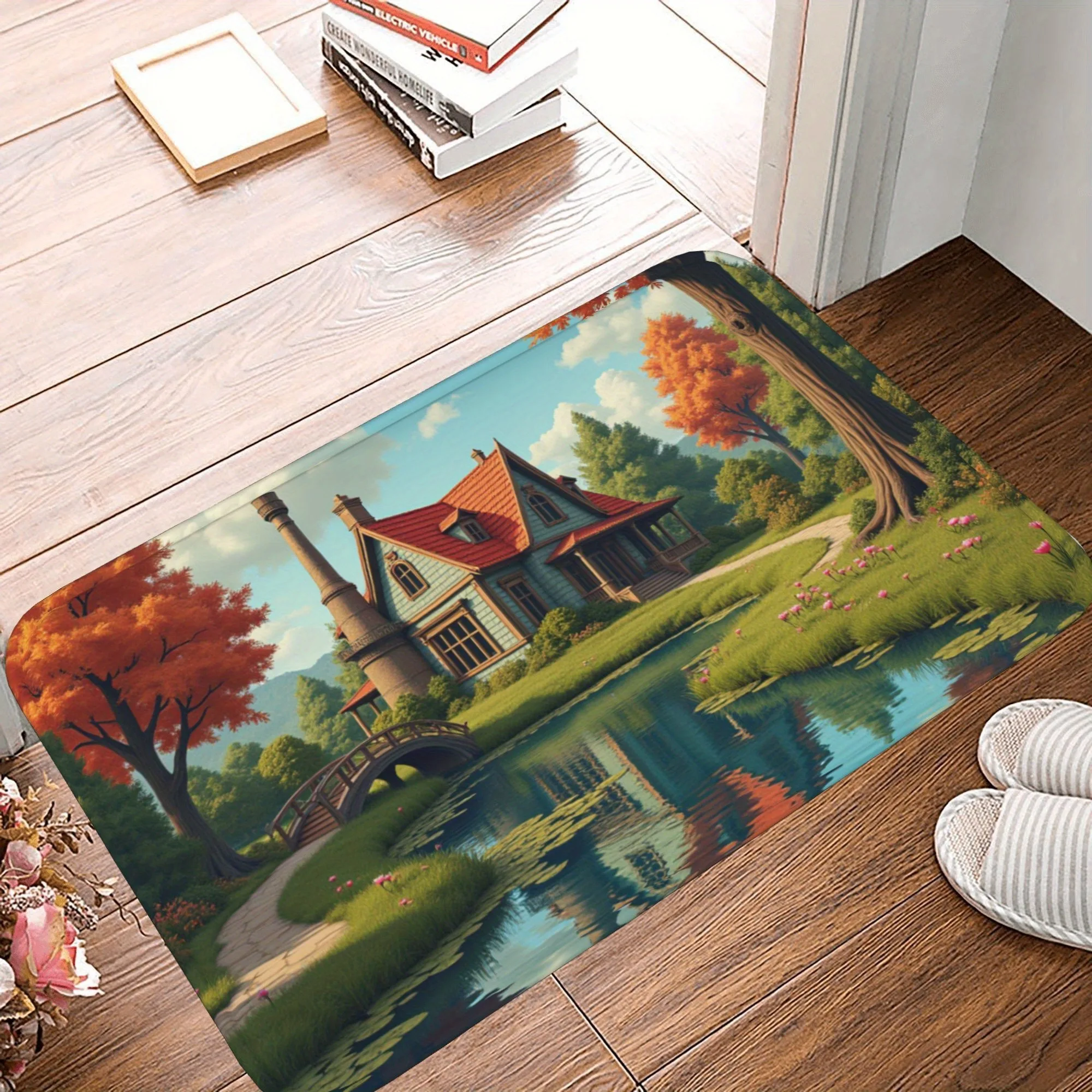 

1PC Countryside Cottage Kitchen Rug Non-Slip Door Mat Pop design Bathroom Rug Bath Mat Carpet for Home Sink Laundry ecoreeree