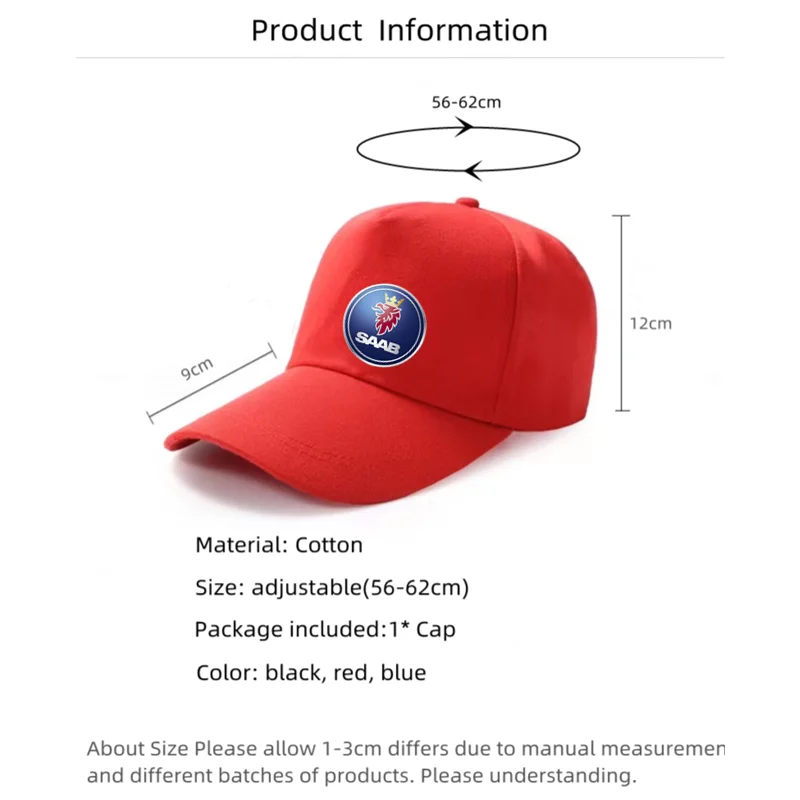 Casual Fashion Outdoor Hip Hop Hats Baseball Cap Sports Cap Solid Color Sun Hat For Saab 93 95 Saab 9-3 9-5 900 9000