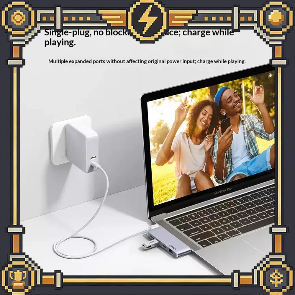 UGREEN CM458 20490 USB C Hub Direct Plug HDMI Gigabit Ethernet Docking Station Multiport Adapter for Laptop Computer Monitor