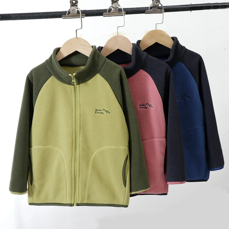 Thickened Fleece Kids' Jacket Autumn Winter Warm Jacket Coat Stand Collar Zipper Outwear Coat For Adult and Children