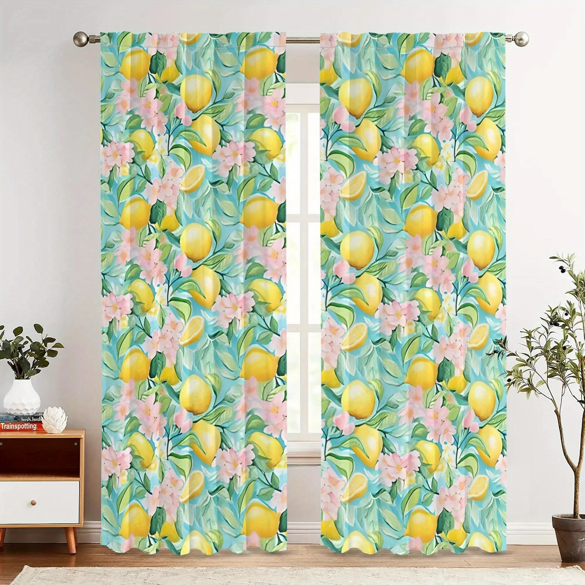 Bright lemon flower pattern Print Drapes Room Darkening Window Curtains for Home Decor,Rod Pocket Blackout Curtains Bedroom