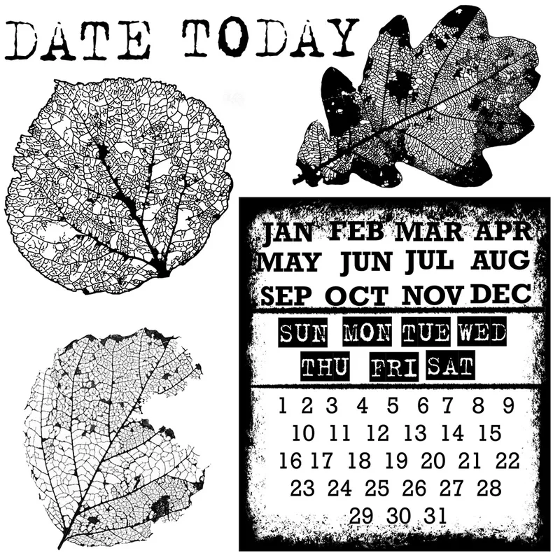 

Winter Autumn Leaves Calendar Clear Stamp Cutting Dies DIY Scrapbooking Metal Dies Silicone Stamps For Cards Decor
