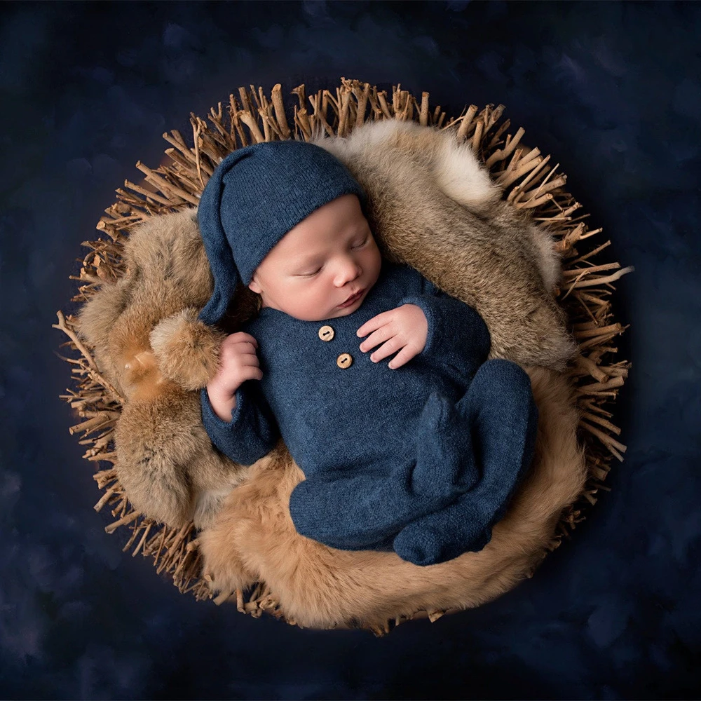 Baby Hat Newborn Photography Props Blanket Wrap Baby Fur Ball Knitted  Beanie Hat Baby Photo Shoot Accessories