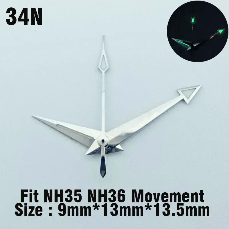 8.5mm*12mm*12.5mm Watch Hands C3 Green Luminous Watch Accessories Suitable For NH34 NH35 NH36 Movements Modified Watch Pointer