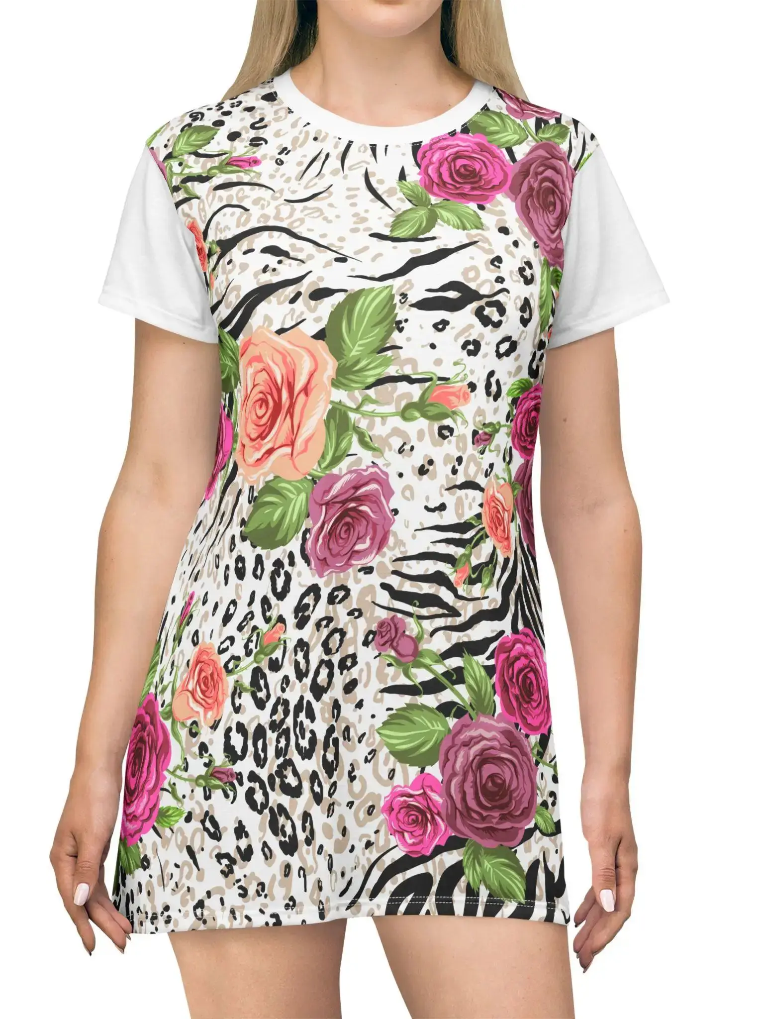 Robe t-shirt imprimé Animal Floral, tenue décontractée tendance, robe d'été, cadeau d'anniversaire pour femmes Y2k, vêtements surdimensionnés pour femmes