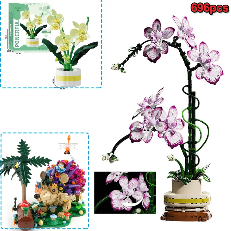 

MOC Flower Bouquet Orchid Building Blocks Set Potted Plant Assembled Decorative DIY Flower Model Bricks Girls Toys Holiday Gift