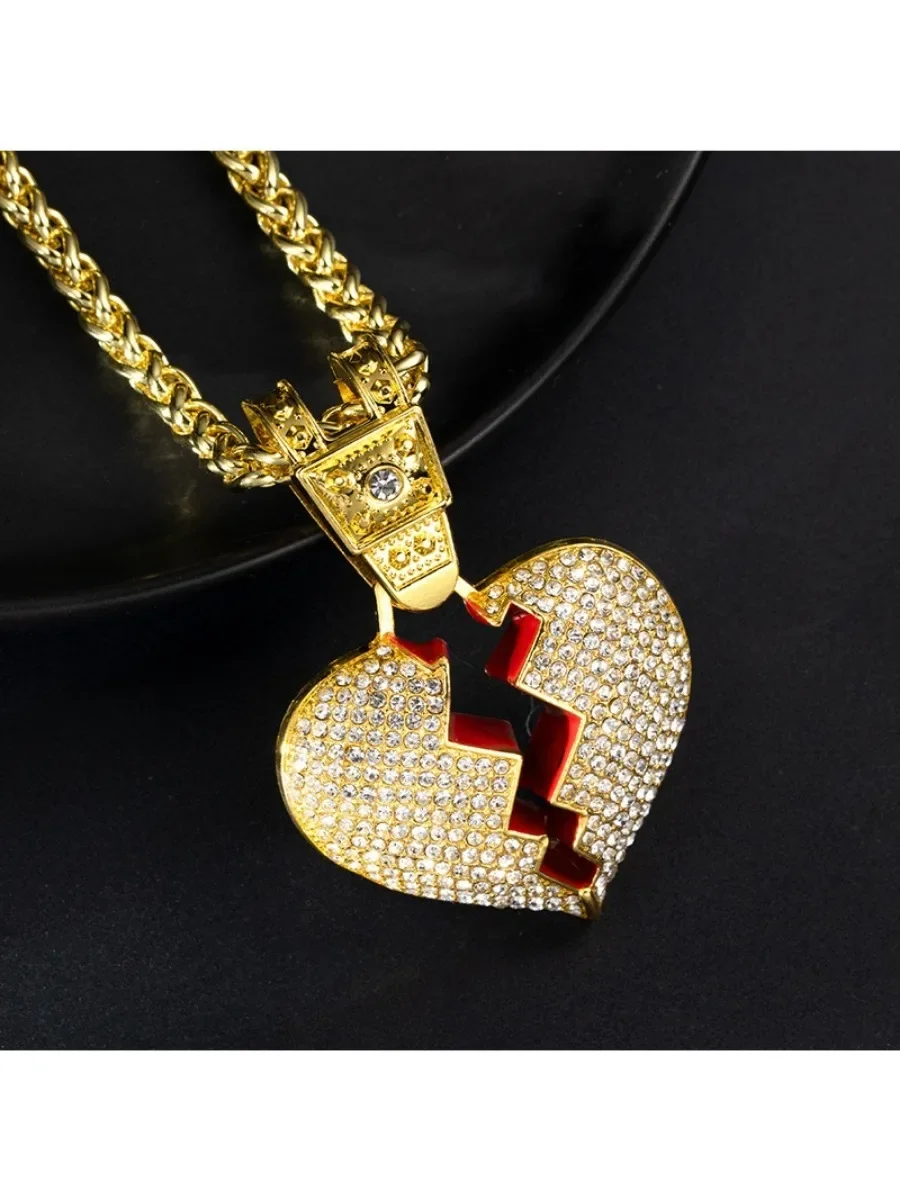 Harfeng broken split love necklace, full of diamonds hand-inlaid, fashionable men's and women's long necklaces