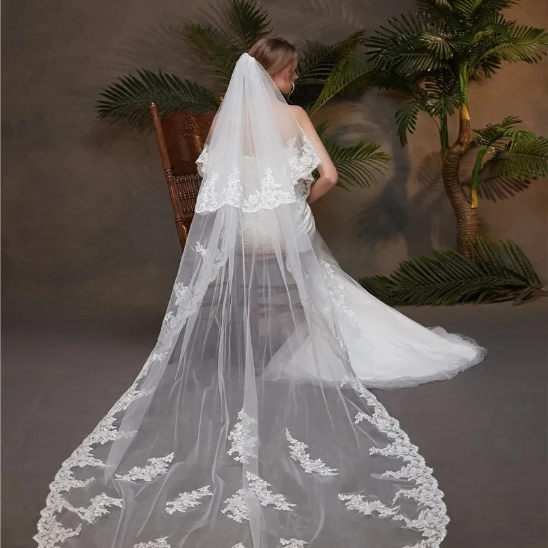 White/Ivory 2-Layer Lace Edge 3m Church Wedding Headcloth with Comb Bridal Headcloth Accessories Bridal Veil
