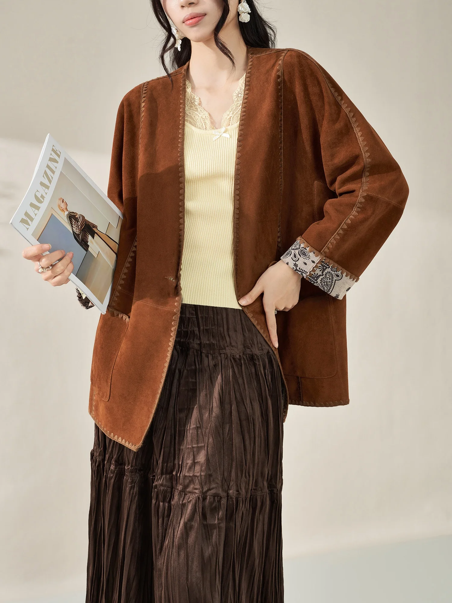 

Женский повседневный модный костюм Flowing Era Sli V-Ne с ретро-дизайном «Русалка», зима 2025, новинка, полиэстер