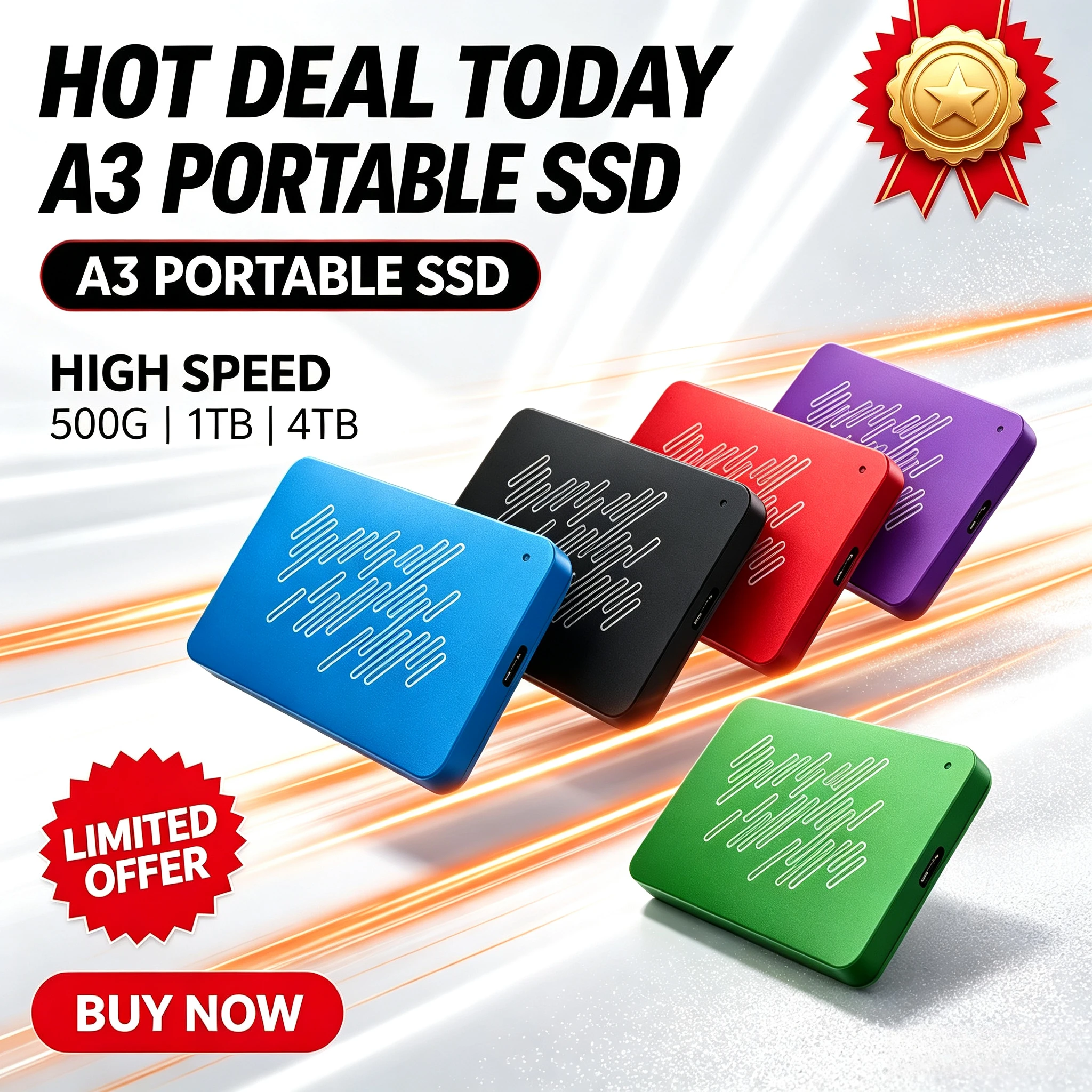 4TB Portable USB3.0 SSD A3 Series External Hard Drive, 500GB 1TB 2TB 4TB Black Solid State Disk for Gaming Console & Office Gift