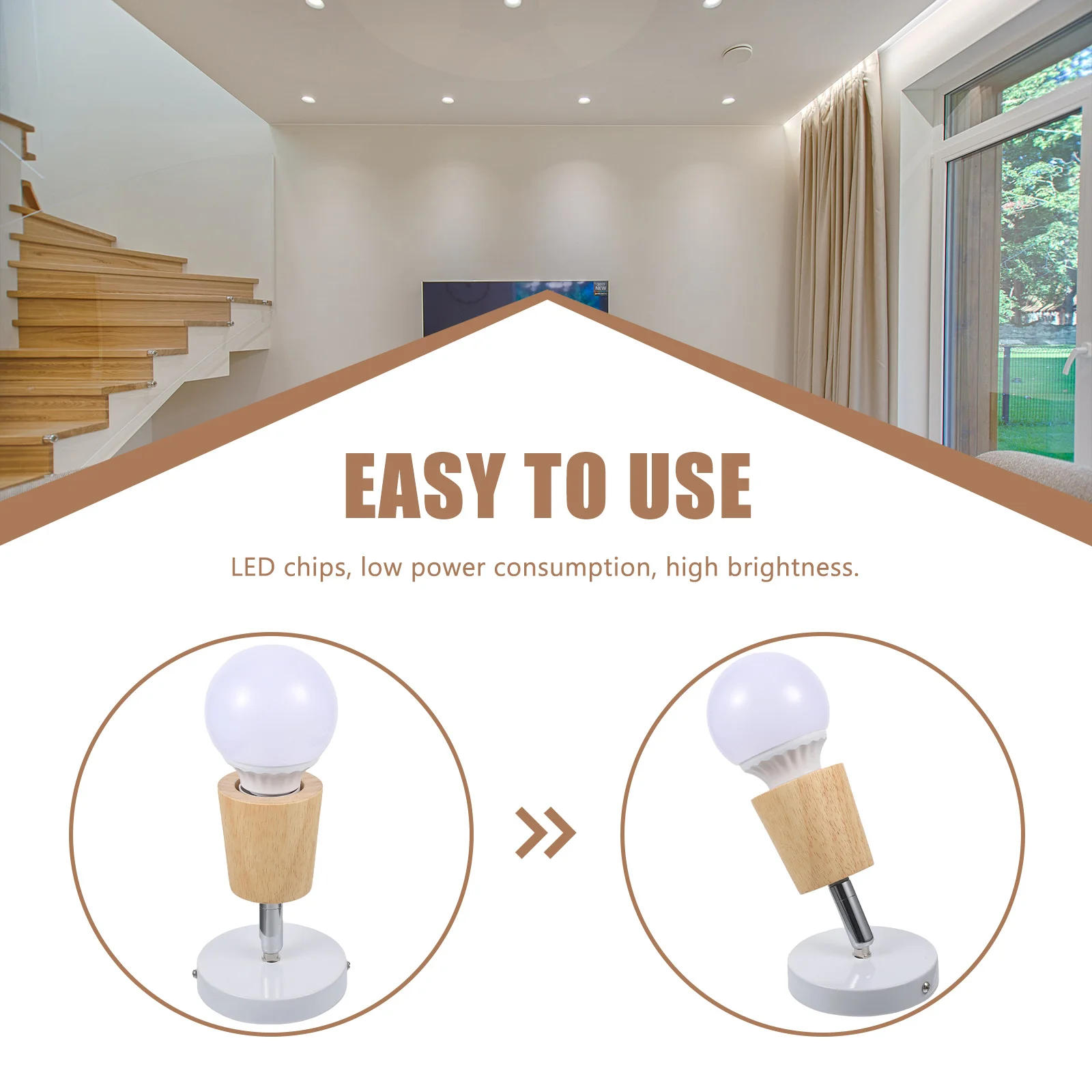 

Copper Color Ceiling Spotlight Solid Iron Art LED Chip High Brightness Wooden Socket Indoor Spotlight Living Room Lamp