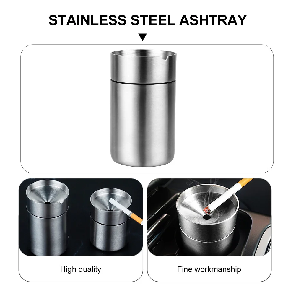 

Smoker Ash Tray Holder Household Ashtray with Lid Car Interior Cigar Case Container Cigarette Stainless Steel