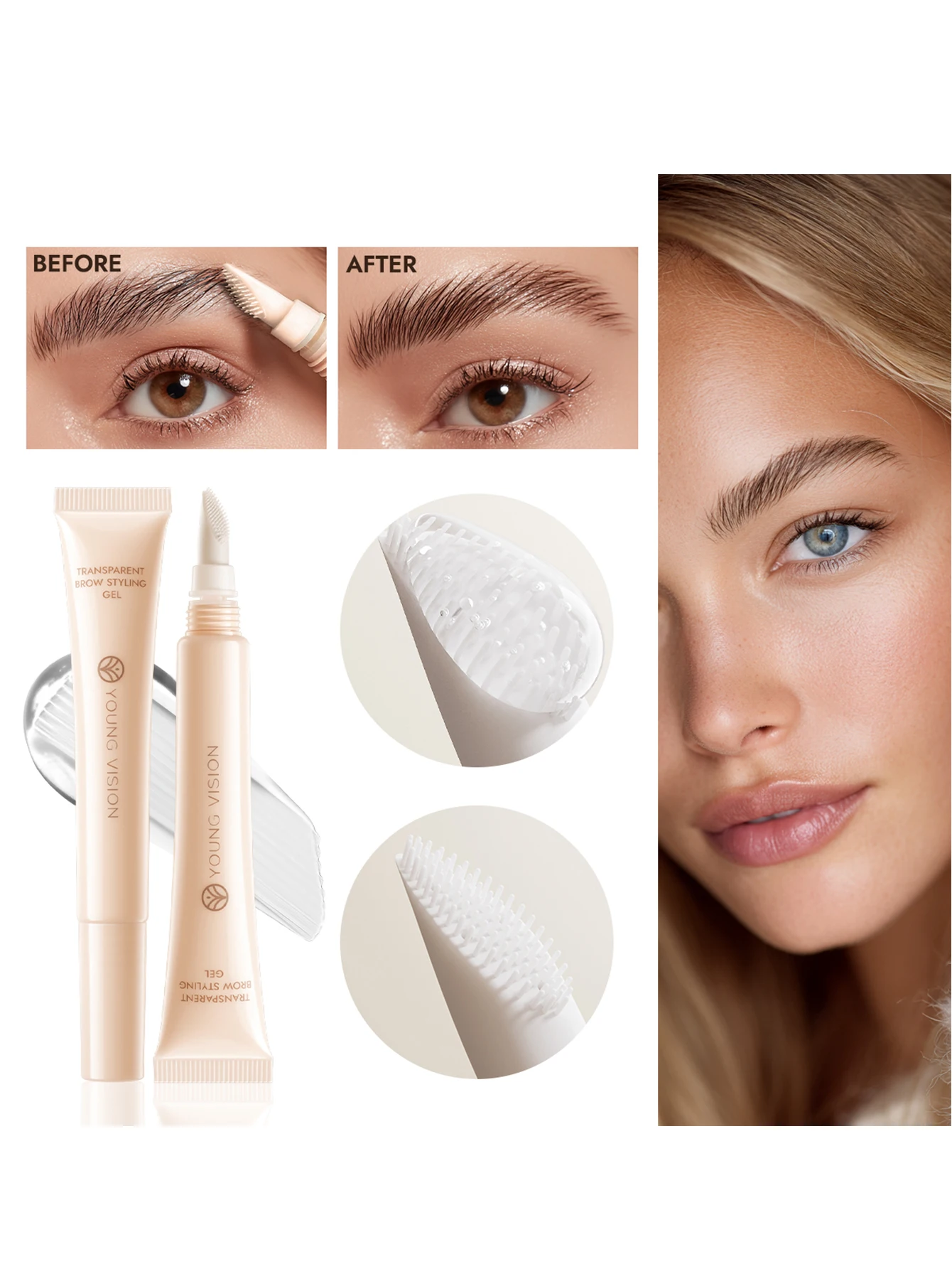 Gel à sourcils transparent – Formule légère et non frappe avec applicateur micro-peigne pour une couverture uniforme, texture naturelle et br parfait