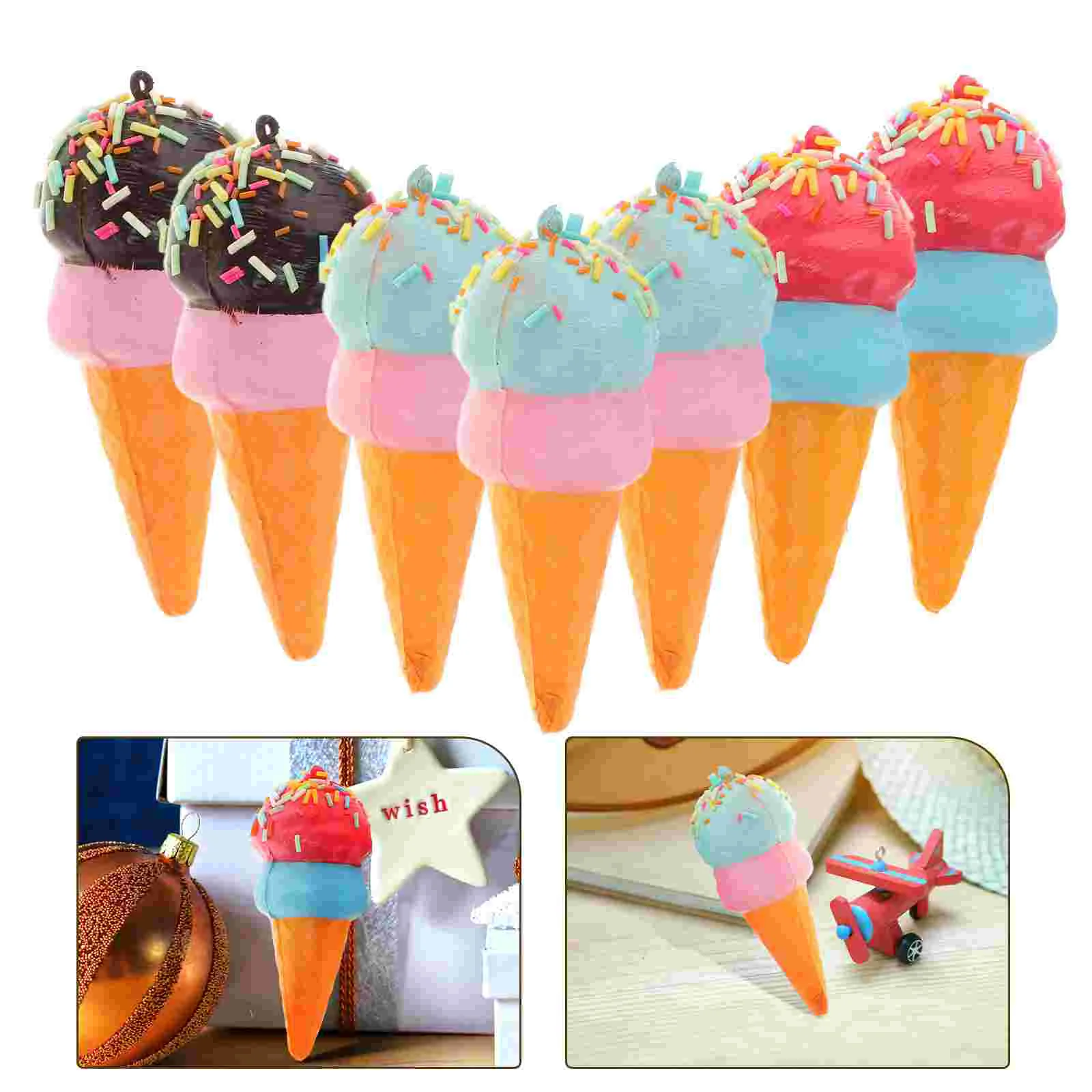 7 Pcs Simulation Ice Cream Artificial Prop Fake Cone Toy Food Modeling Figurine Child