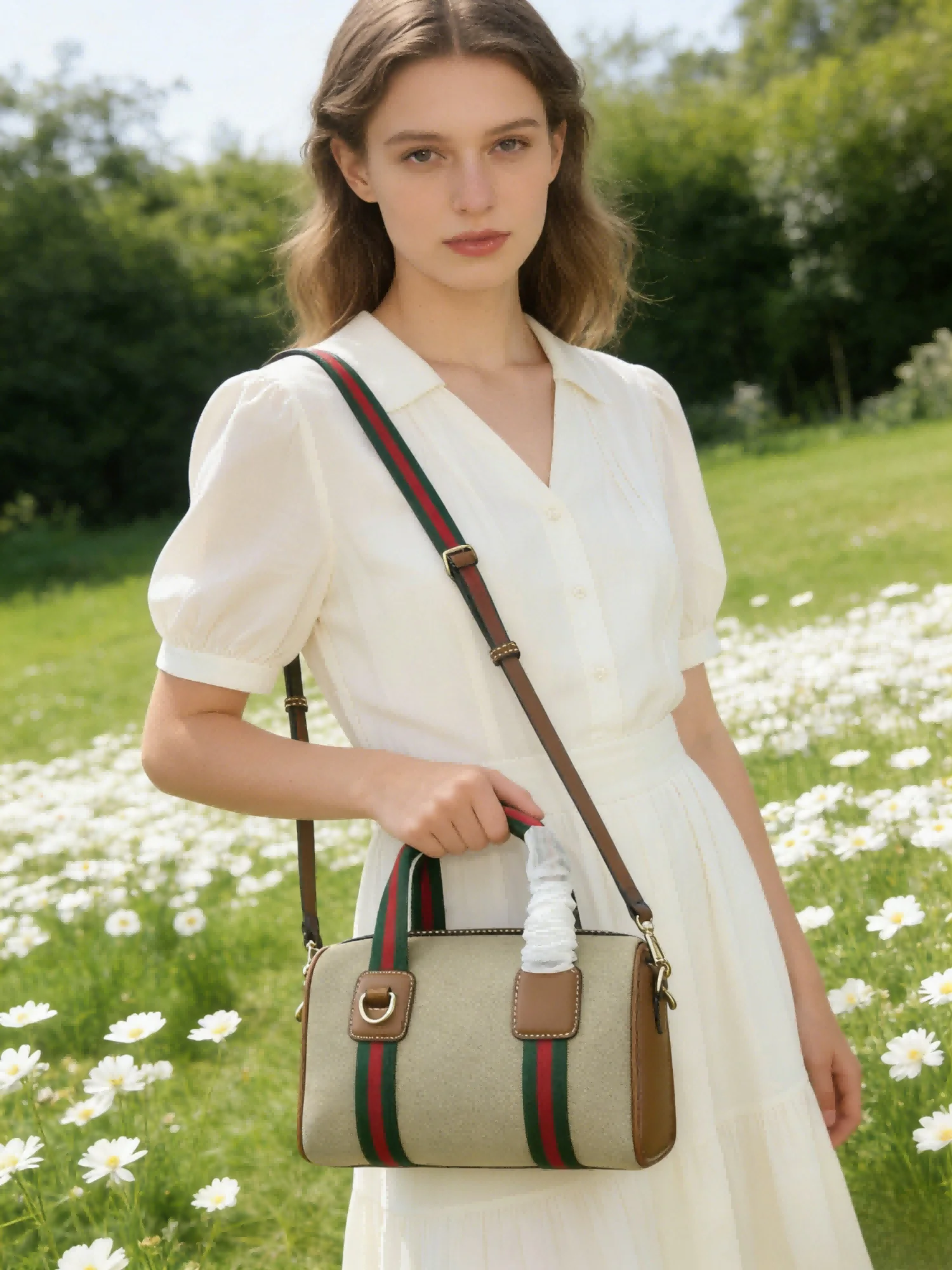 

Large Capacity Classic Stripe Plaid Pattern Shoulder Bag Crossbody Tote with Adjustable Strap Zip Closure for Daily Use