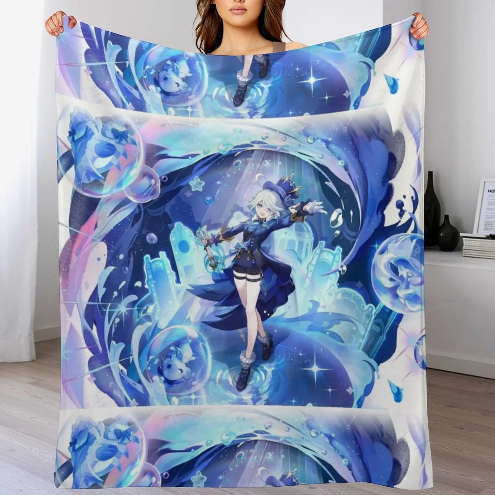 

Furina Genshin Throw Blanket Decorative Beds Retros Kid'S Blankets