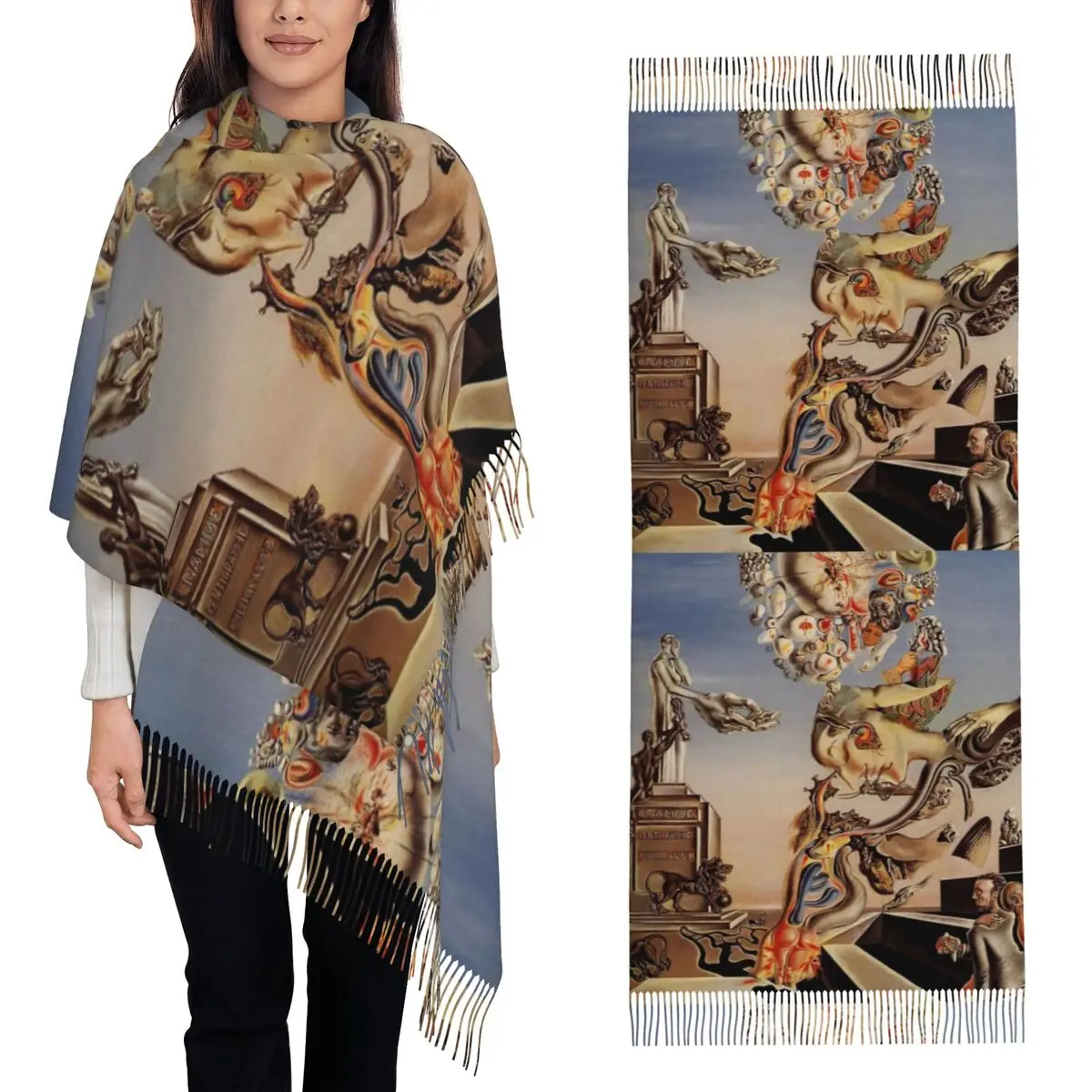 Salvador Dali Original Paintings Scarf Tassel Scarves Women Soft Warm Shawls and Wraps Long Fall Winter Shawl Wrap
