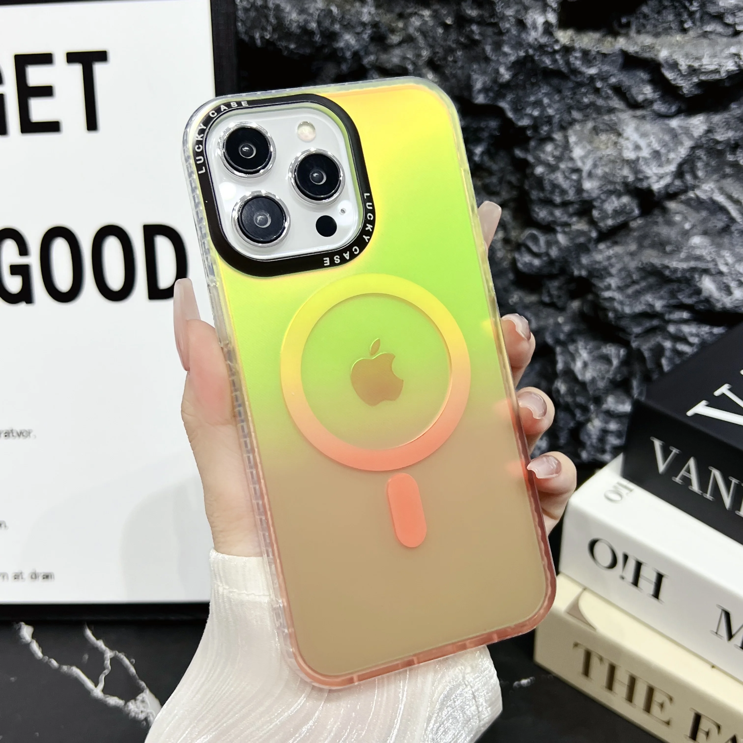 Neon Gradient Laser Magnetic Charging Phone Case for IPhone 15 14 Pro Max 13 12 11 Puls Soft IMD Matte Shockproof Cover Funda