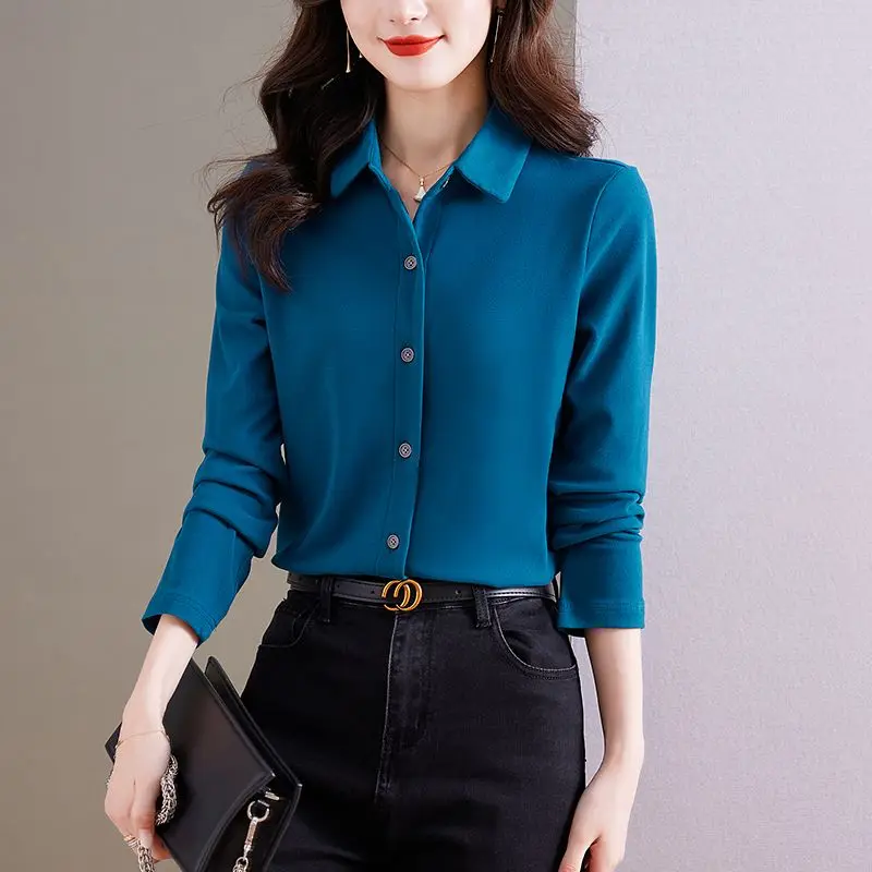 Autumn and Winter Double-sided Brushed Shirt for Women\'s Fashion Design Slimming Effect Layering Bottom Layer Cardigan Shirt