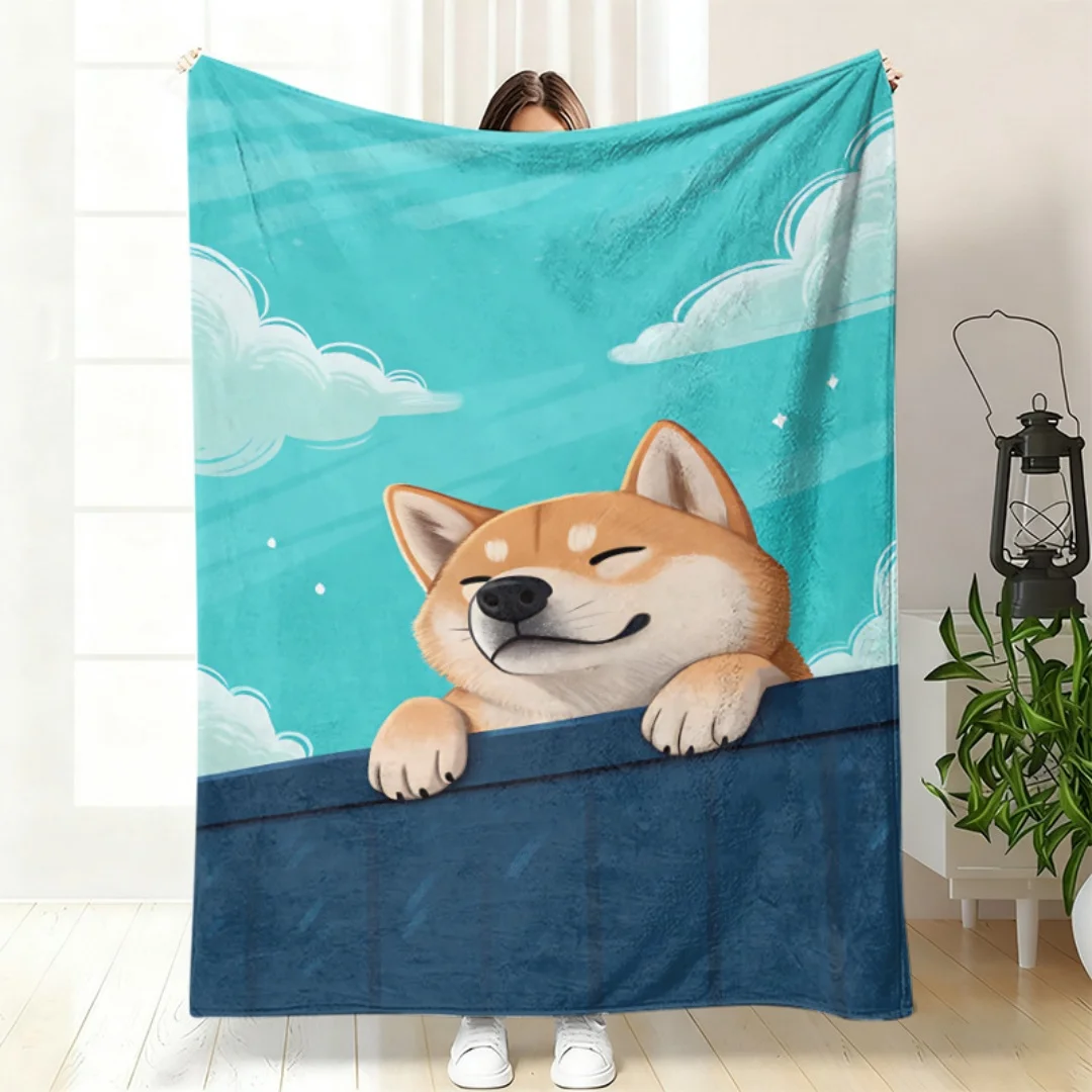 Weiche Flanell-Decke mit Niedlichem Shiba Inu Muster, Wurfdecke für Couch, Schlafzimmer, Büro, Nickerchen, Warme und Gemütliche Überwurfdecke für den Hausgebrauch