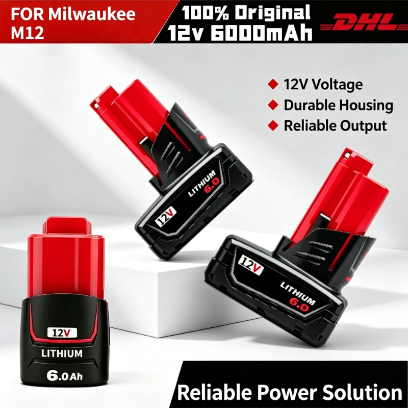 For Milwaukee M12 System 12V 6.0Ah High Density Li-ion Battery M12HB3 M12HB6, Compatible Replacement Pack 48-11-2402 48-11-2411
