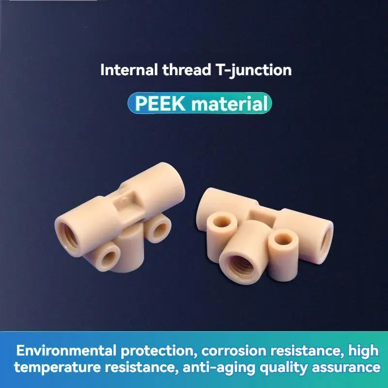 High precision PEEK internal thread tee T-shaped internal thread 1/4-28nf threaded joint 10-32nf hard pipe connector