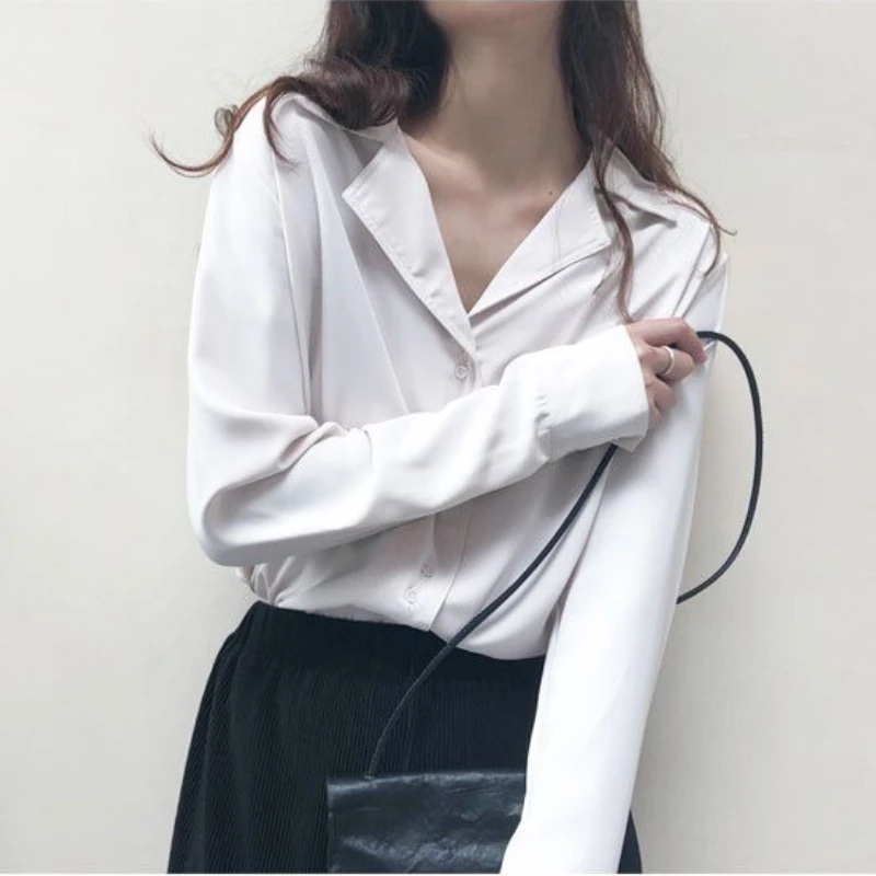 Black Long Sleeve Shirts Women Clothing Fashion Camisas Temper Office Lady Pure Color Korean Elegant Casual  Minimalist