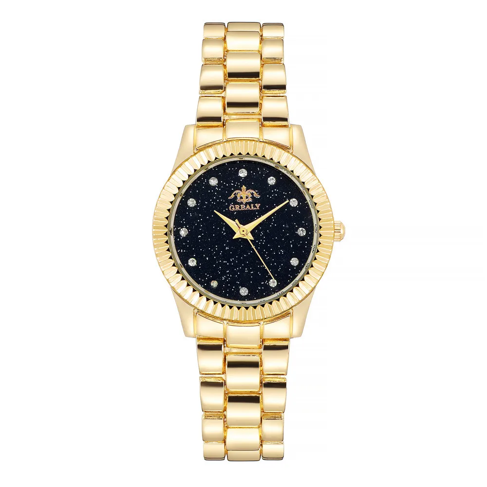 Temperament Mode Strass Damen Stahl Strap Uhr Trendy Volle Sterne Schwarz Gesicht Quarz Legierung Mode Uhr Frauen