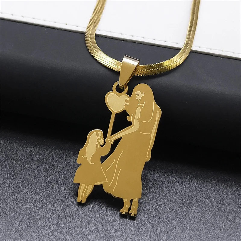 

Mom and Daughter Love Necklace for Women Men Gold Color Stainless Steel Mother Girl Family Necklaces Jewelry colares N3053S02