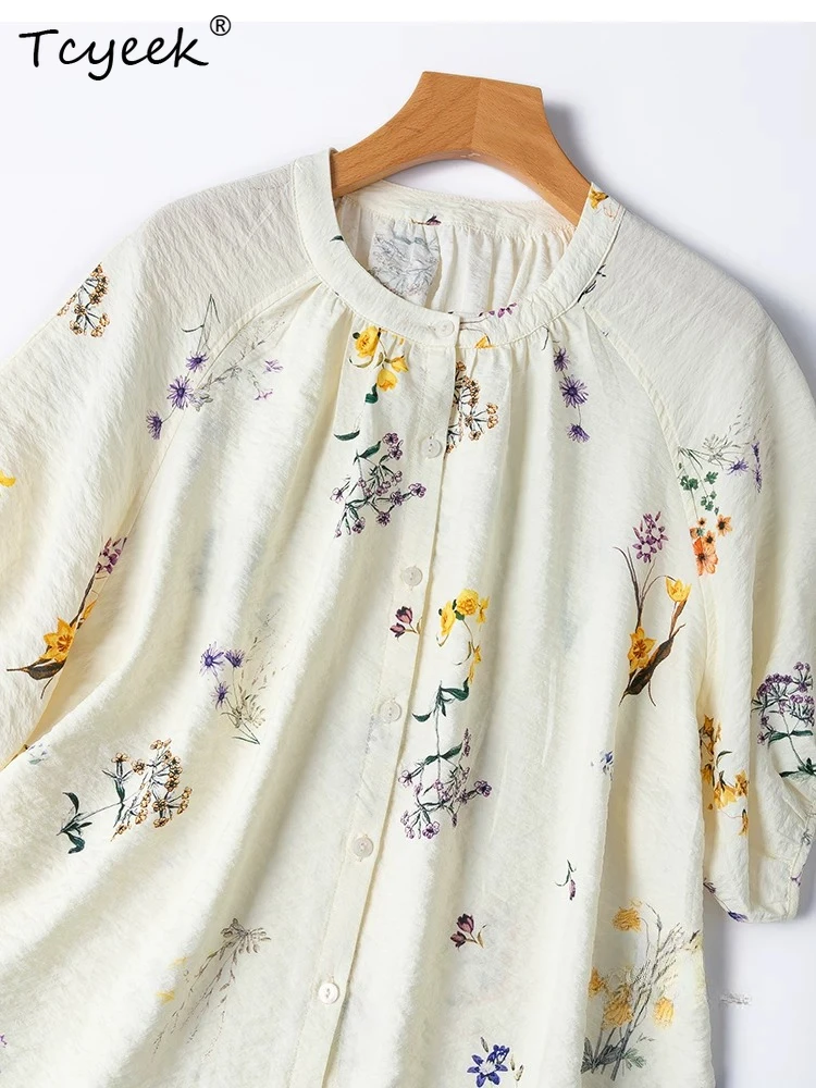 Tcyeek 76% Real Silk Shirts for Women 2026 New Arrive Summer Fresh Elegant Loose Large-sized Top Clothes for Woman Tops De Mujer