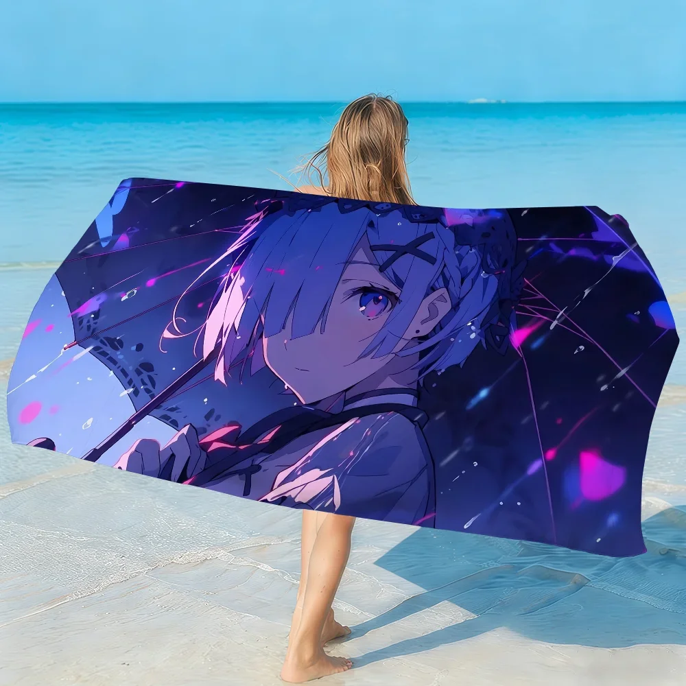 Cute R-Re Zero Rem Towel Soft Lightweight Anti-Sand Large Beach Towel Quick-Drying Bath Sports Family